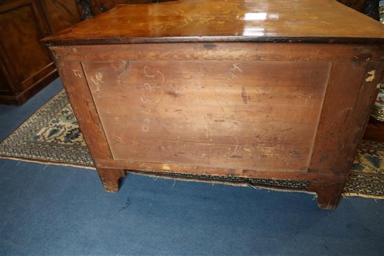 A late 19th century French marquetry inlaid serpentine commode, W.3ft 10in. D.1ft 8in. H.2ft 8.5in.